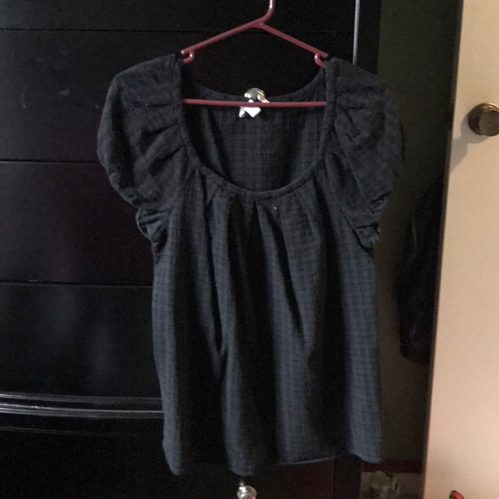L Loft Short sleeve black peasant blouse